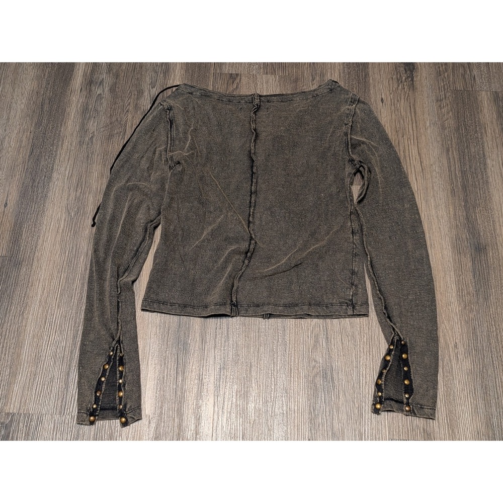 We The Free Lace‎ Up Long Sleeve Top Women's Extra Small XS Gray Studded - Picture 4 of 5